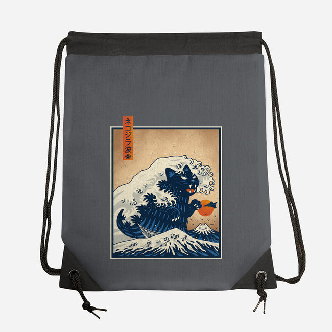 The Great Catzilla Wave-None-Drawstring-Bag-erion_designs