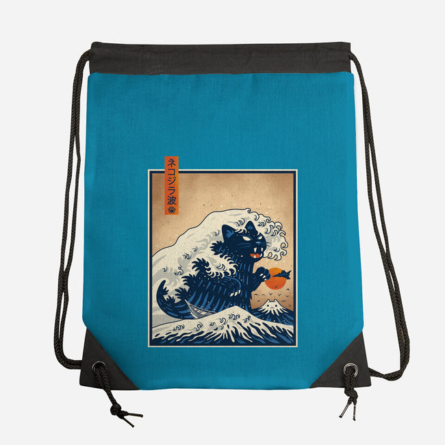 The Great Catzilla Wave-None-Drawstring-Bag-erion_designs