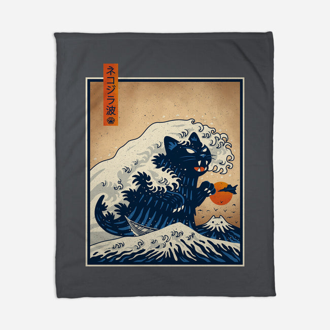 The Great Catzilla Wave-None-Fleece-Blanket-erion_designs