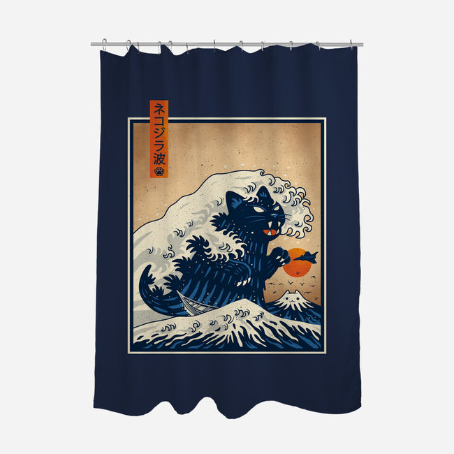 The Great Catzilla Wave-None-Polyester-Shower Curtain-erion_designs