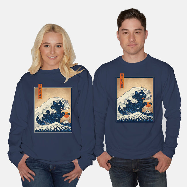 The Great Catzilla Wave-Unisex-Crew Neck-Sweatshirt-erion_designs