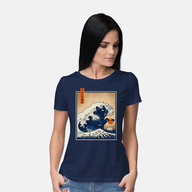 The Great Catzilla Wave-Womens-Basic-Tee-erion_designs