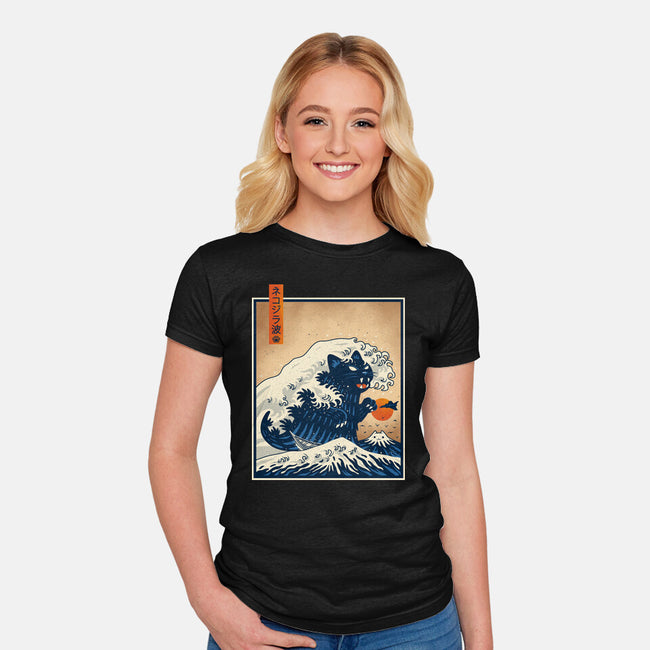 The Great Catzilla Wave-Womens-Fitted-Tee-erion_designs