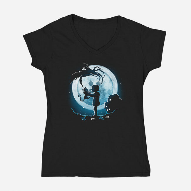 Buttons Moon-Womens-V-Neck-Tee-Vallina84