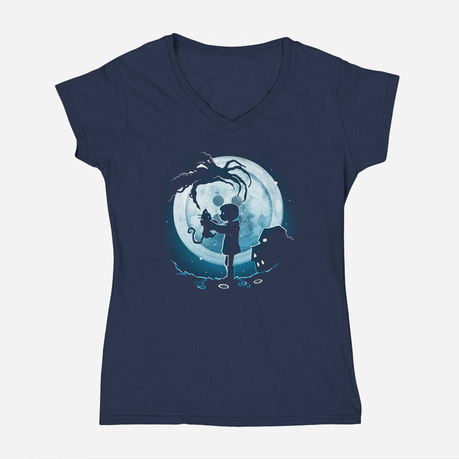 Buttons Moon-Womens-V-Neck-Tee-Vallina84