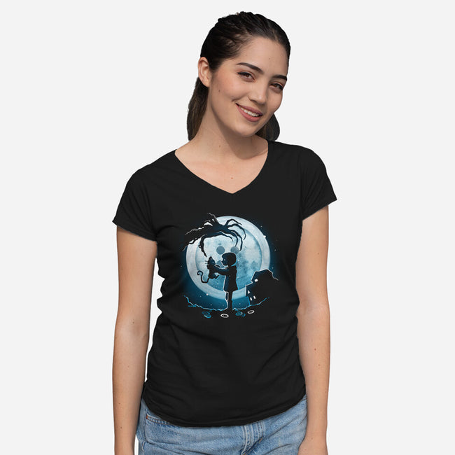 Buttons Moon-Womens-V-Neck-Tee-Vallina84
