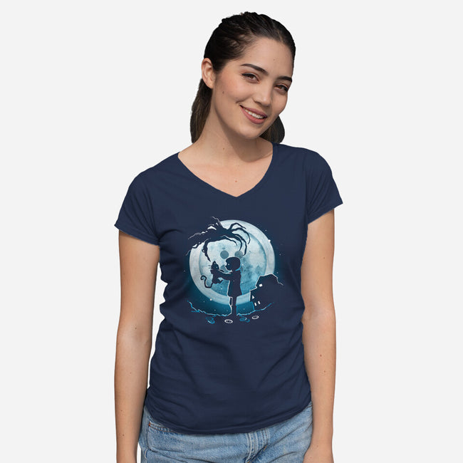 Buttons Moon-Womens-V-Neck-Tee-Vallina84