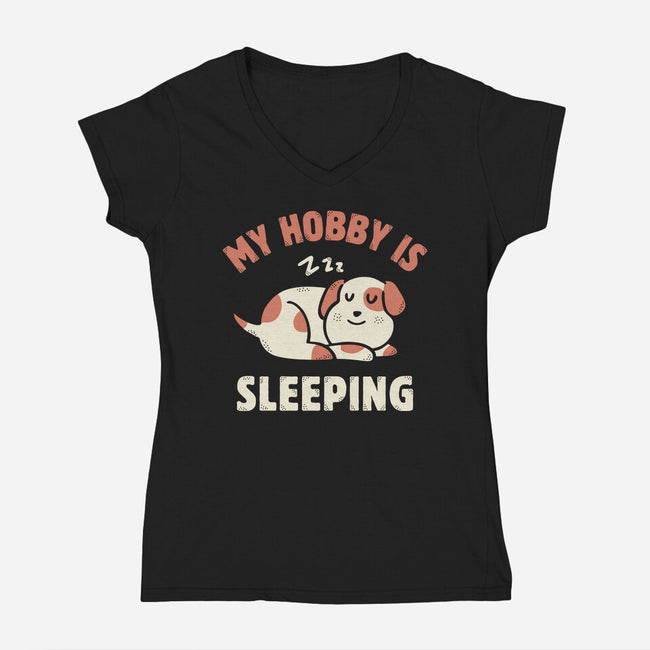 My Hobby Is Sleeping-Womens-V-Neck-Tee-brunopires