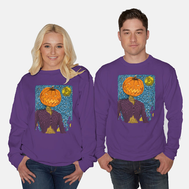 Starry Night In Halloween Town-Unisex-Crew Neck-Sweatshirt-DrMonekers