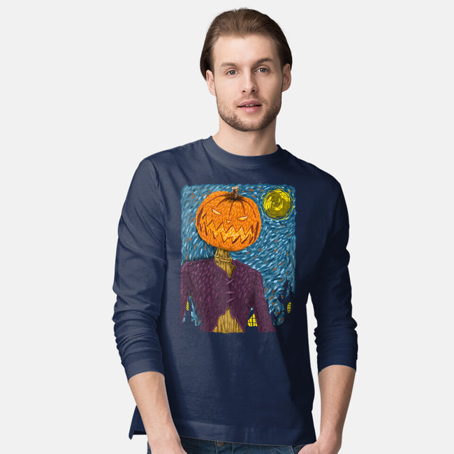 Starry Night In Halloween Town-Mens-Long Sleeved-Tee-DrMonekers