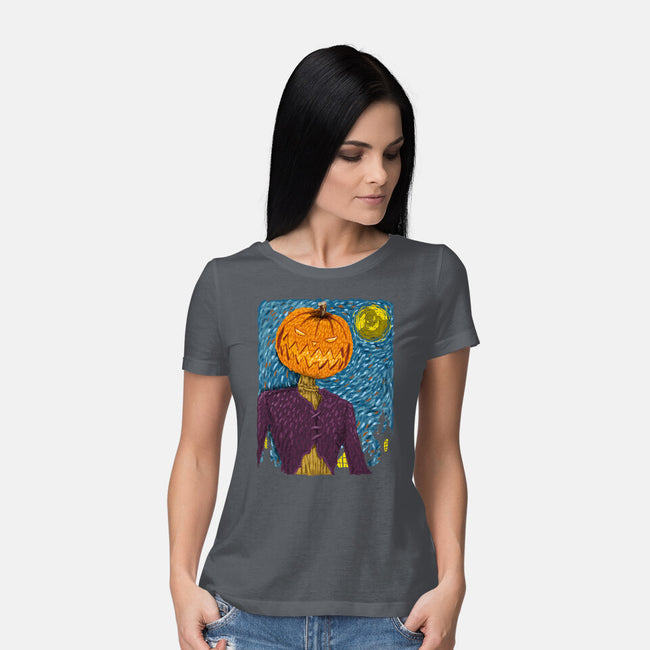 Starry Night In Halloween Town-Womens-Basic-Tee-DrMonekers