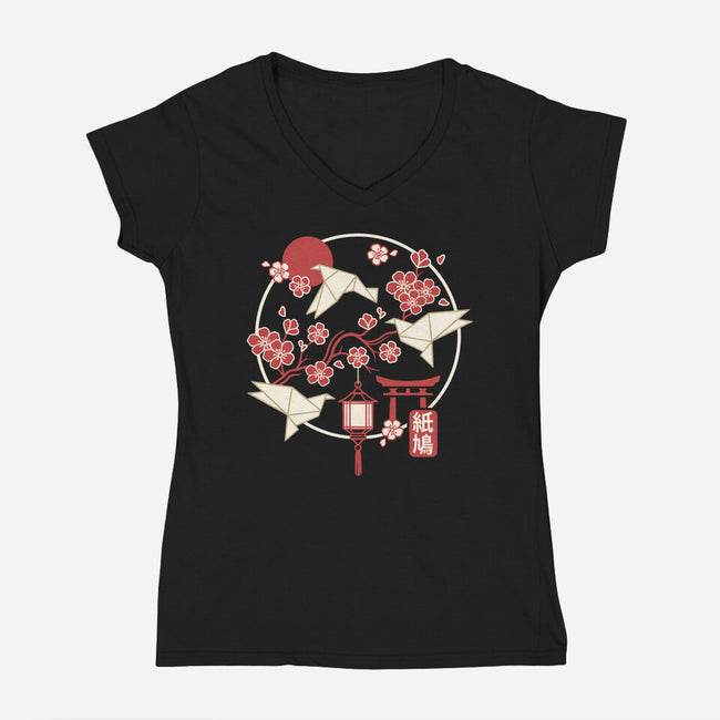 Origami Doves-Womens-V-Neck-Tee-NemiMakeit