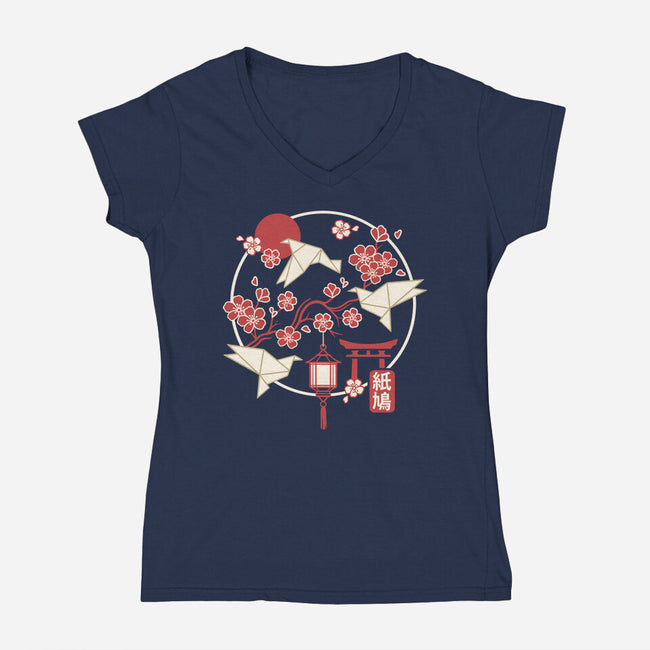 Origami Doves-Womens-V-Neck-Tee-NemiMakeit
