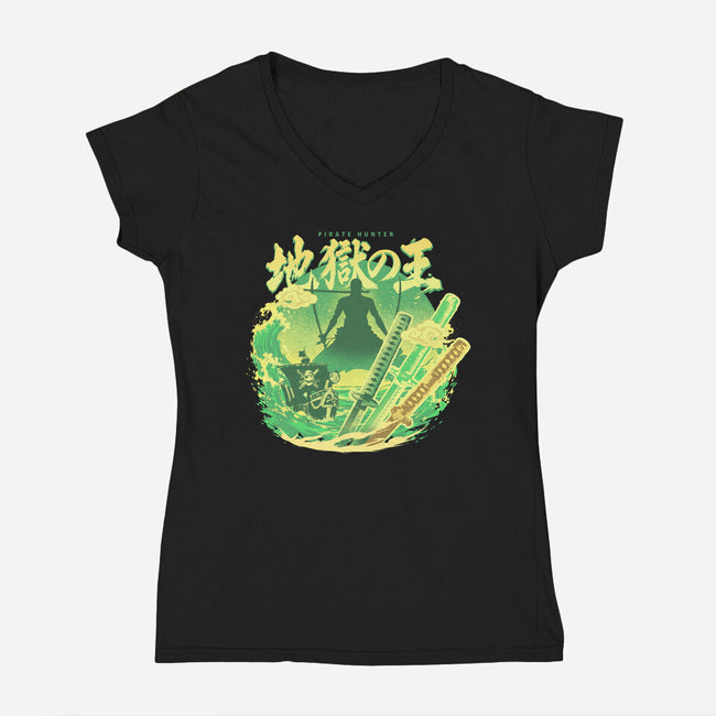 The Great Pirate Hunter-Womens-V-Neck-Tee-hypertwenty