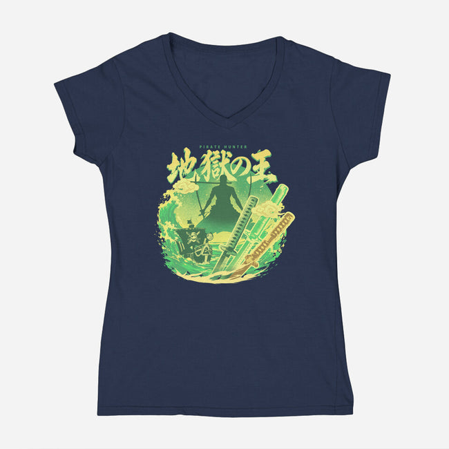 The Great Pirate Hunter-Womens-V-Neck-Tee-hypertwenty