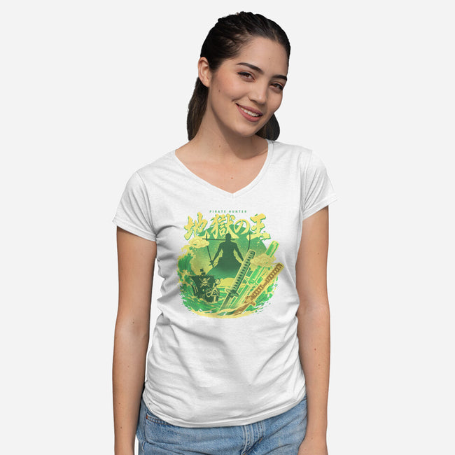 The Great Pirate Hunter-Womens-V-Neck-Tee-hypertwenty