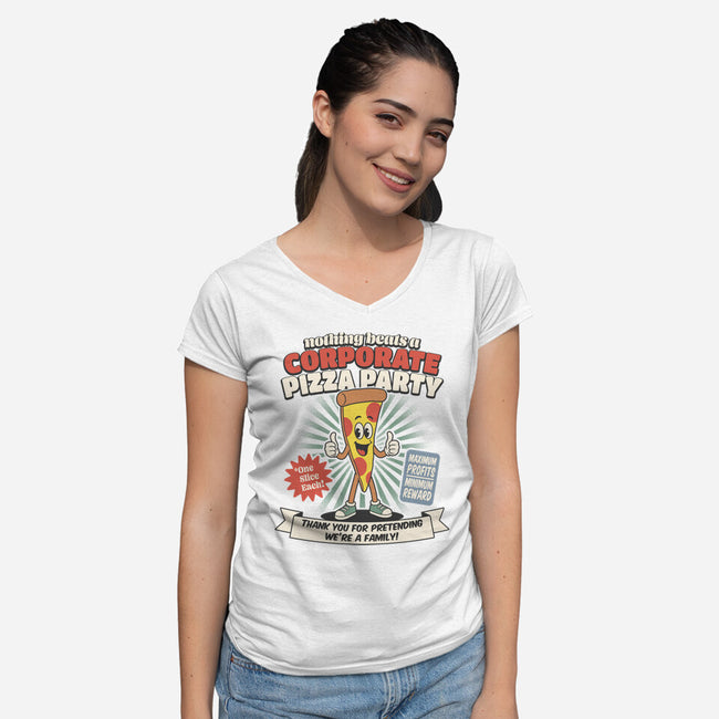 Corporate Pizza Party-Womens-V-Neck-Tee-RoboMega