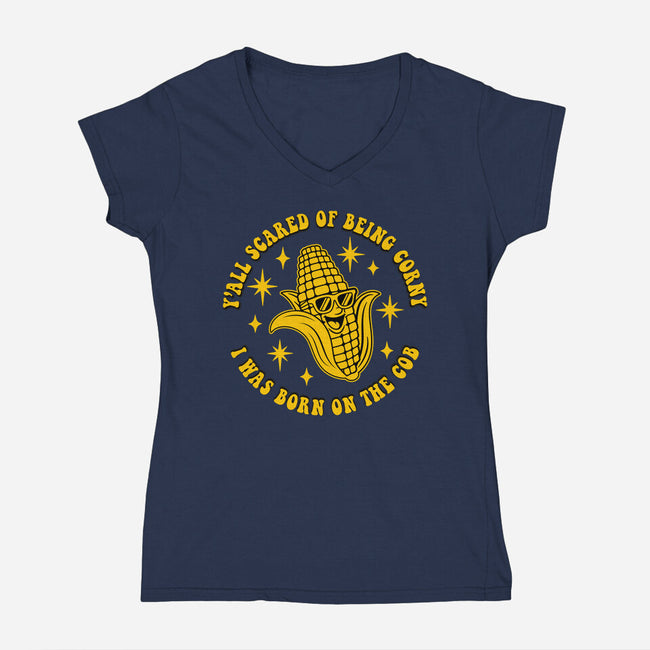 Being Corny-Womens-V-Neck-Tee-RoboMega