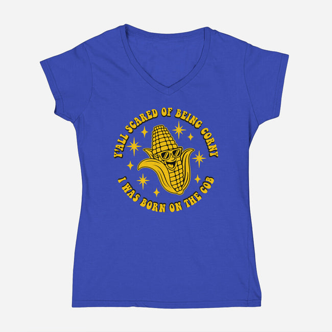 Being Corny-Womens-V-Neck-Tee-RoboMega