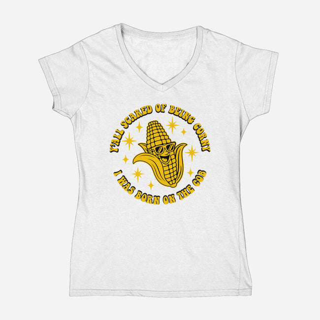 Being Corny-Womens-V-Neck-Tee-RoboMega