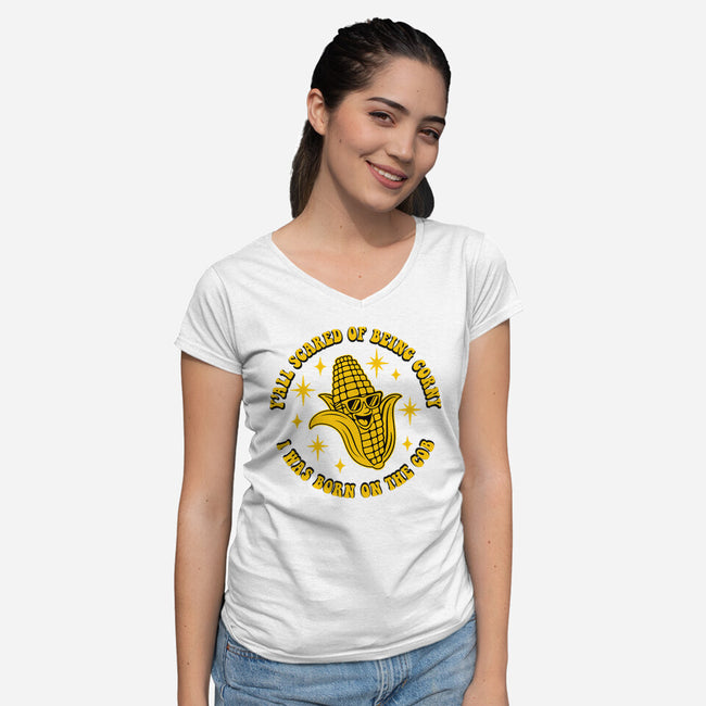 Being Corny-Womens-V-Neck-Tee-RoboMega