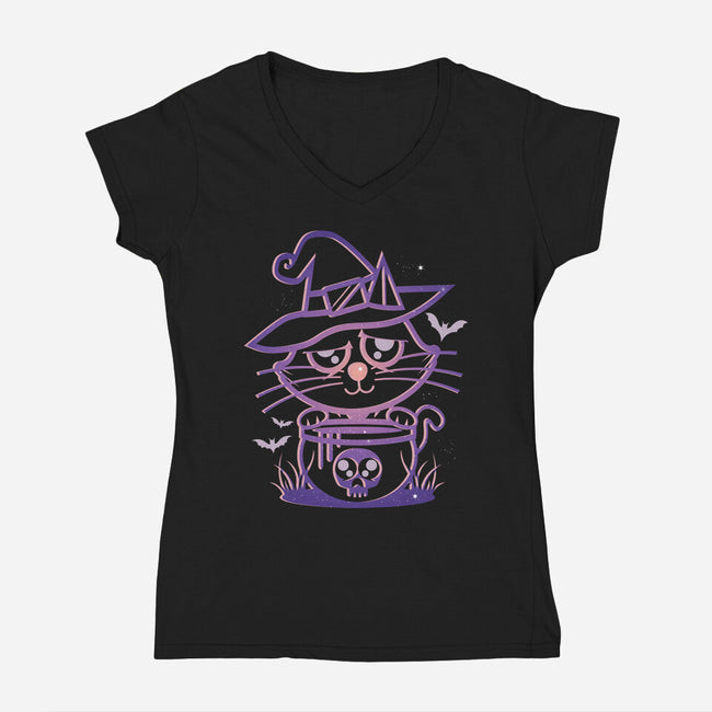 Starry Cat Witch-Womens-V-Neck-Tee-jrberger