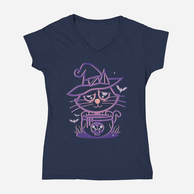 Starry Cat Witch-Womens-V-Neck-Tee-jrberger