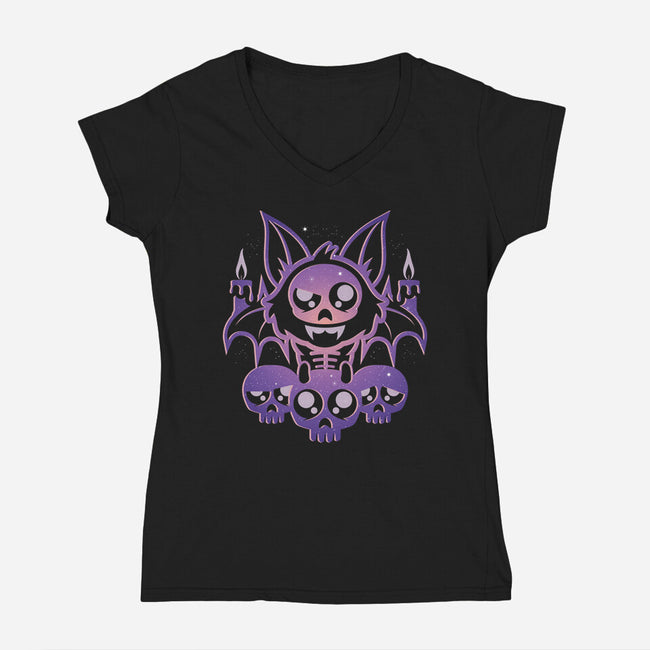 Starry Bat Skull-Womens-V-Neck-Tee-jrberger