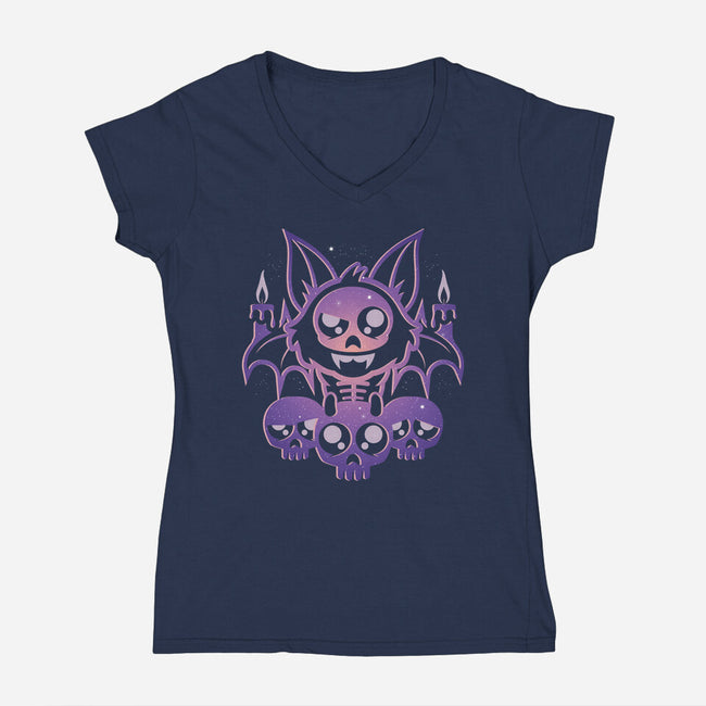Starry Bat Skull-Womens-V-Neck-Tee-jrberger