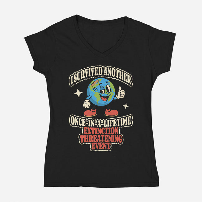 I Survived Another Extinction Event-Womens-V-Neck-Tee-RoboMega