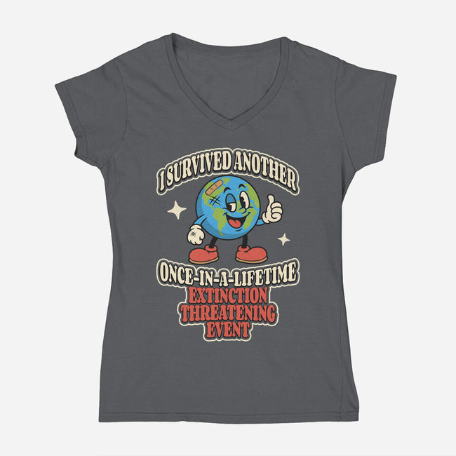 I Survived Another Extinction Event-Womens-V-Neck-Tee-RoboMega