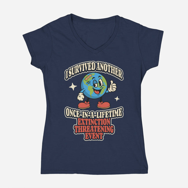 I Survived Another Extinction Event-Womens-V-Neck-Tee-RoboMega