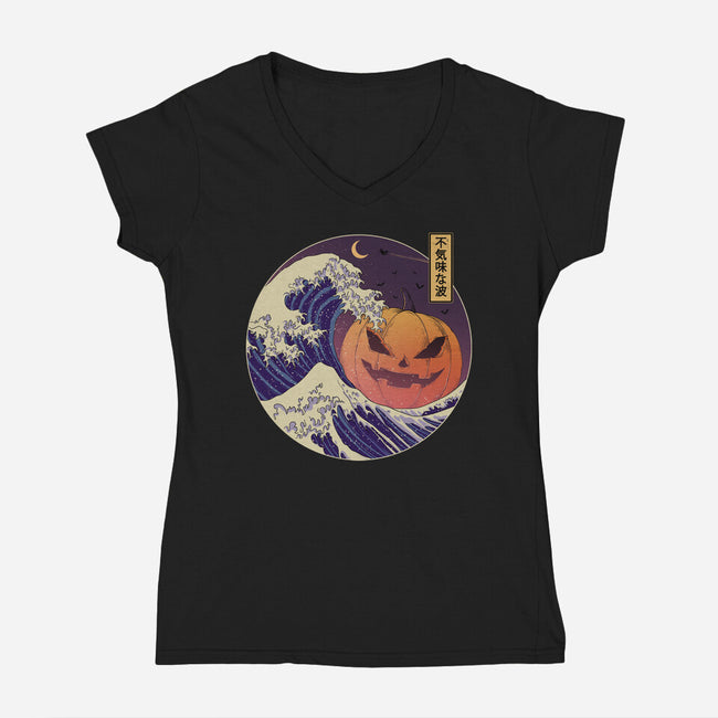 The Great Spooky Wave-Womens-V-Neck-Tee-GODZILLARGE