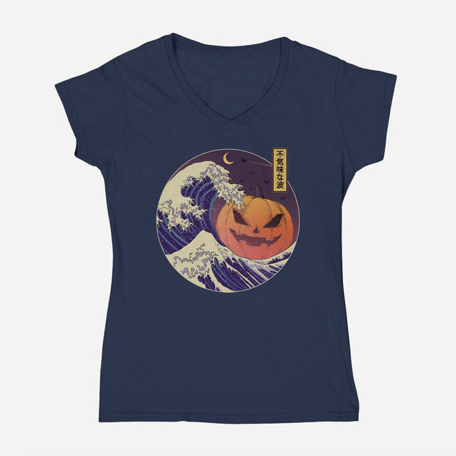 The Great Spooky Wave-Womens-V-Neck-Tee-GODZILLARGE