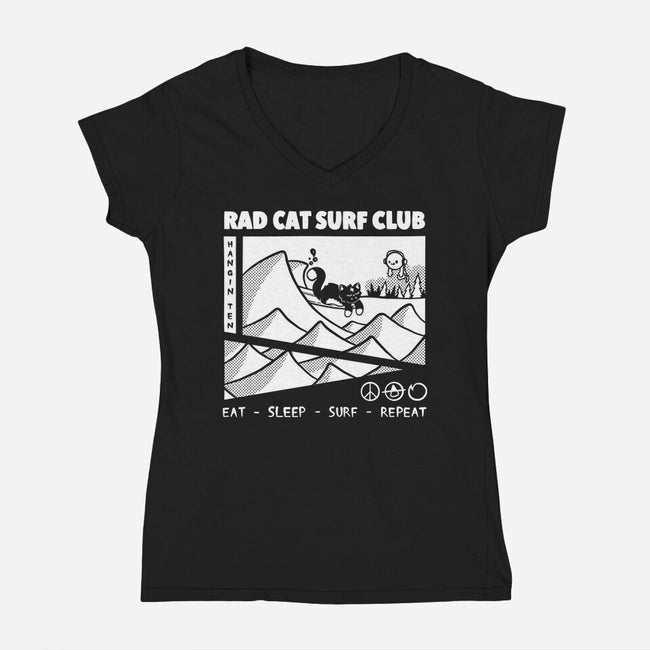 Rad Cat Surf Club-Womens-V-Neck-Tee-Foksy Art