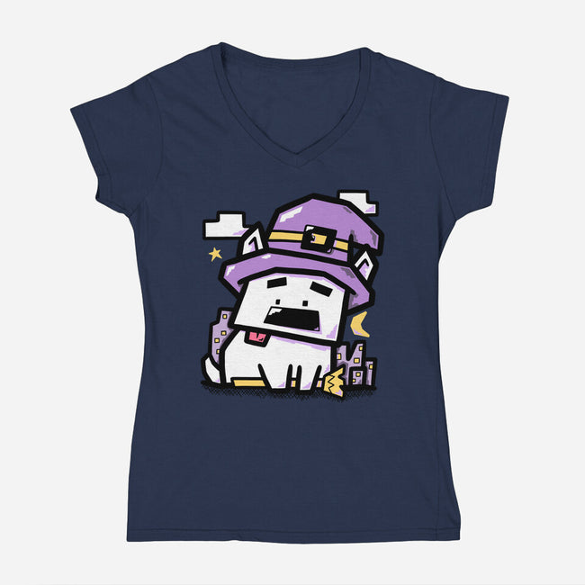 Witch Dog Doodle-Womens-V-Neck-Tee-bloomgrace28