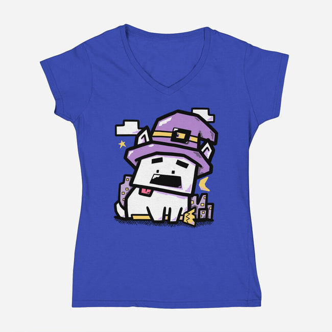 Witch Dog Doodle-Womens-V-Neck-Tee-bloomgrace28