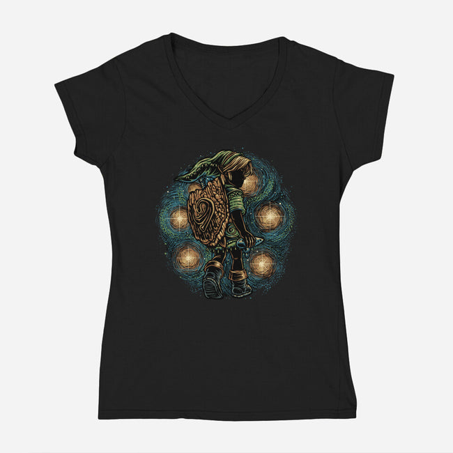 Melody Of The Night Sky-Womens-V-Neck-Tee-glitchygorilla