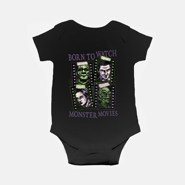 Born To Watch Monster Movies-Baby-Basic-Onesie-glitchygorilla