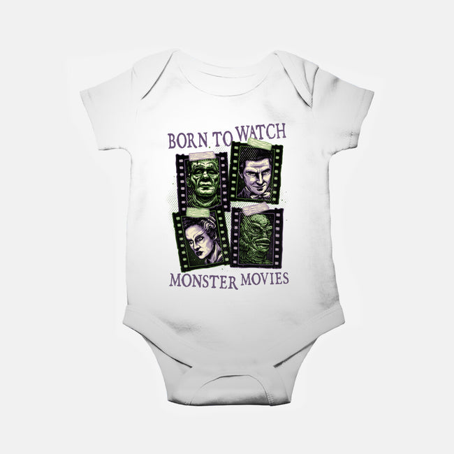 Born To Watch Monster Movies-Baby-Basic-Onesie-glitchygorilla