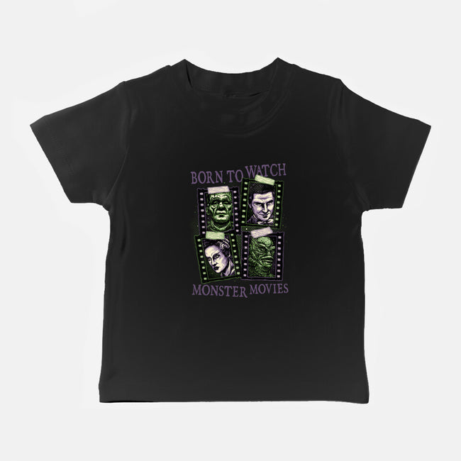 Born To Watch Monster Movies-Baby-Basic-Tee-glitchygorilla
