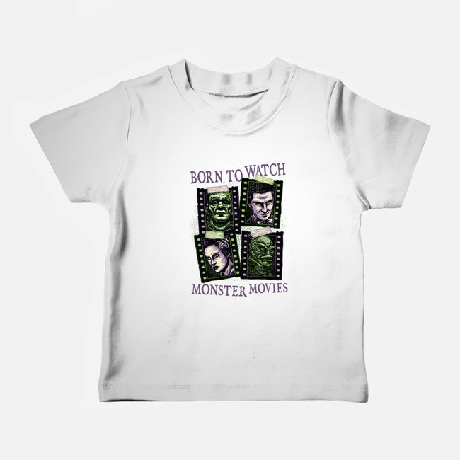 Born To Watch Monster Movies-Baby-Basic-Tee-glitchygorilla