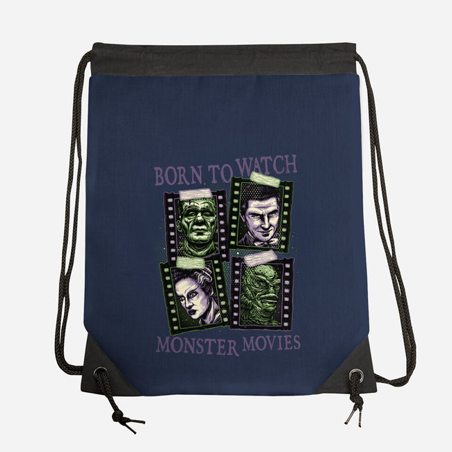 Born To Watch Monster Movies-None-Drawstring-Bag-glitchygorilla