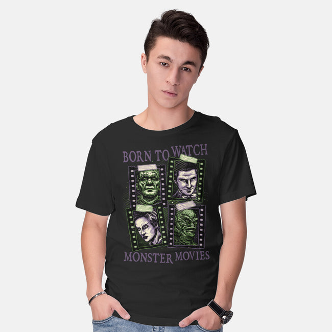Born To Watch Monster Movies-Mens-Basic-Tee-glitchygorilla