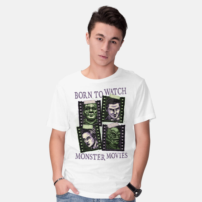 Born To Watch Monster Movies-Mens-Basic-Tee-glitchygorilla