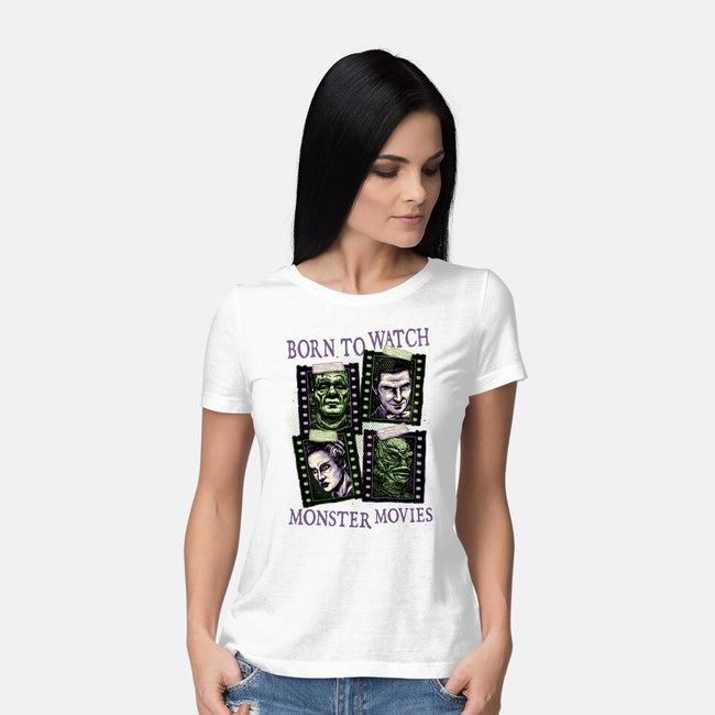 Born To Watch Monster Movies-Womens-Basic-Tee-glitchygorilla