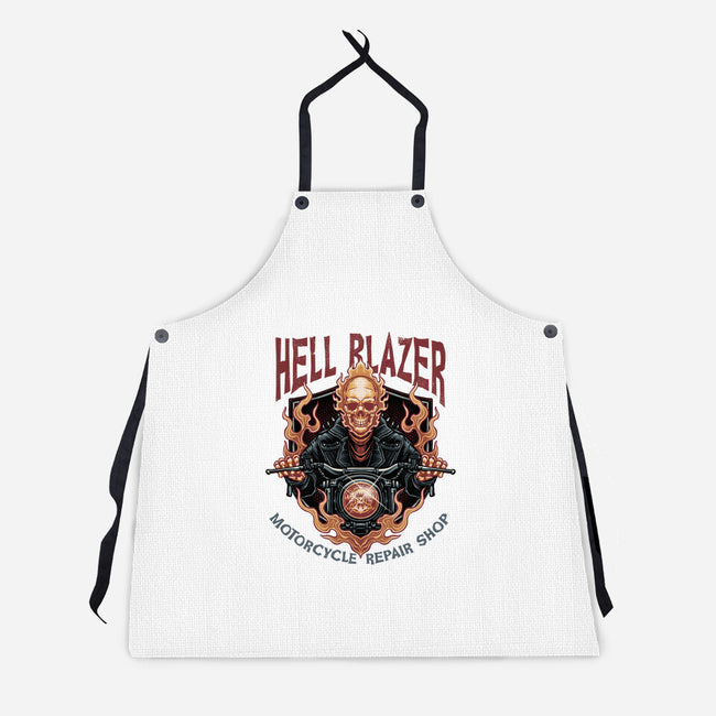 Hellblazer Motorcycle Repair Shop-Unisex-Kitchen-Apron-glitchygorilla