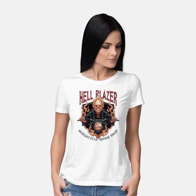 Hellblazer Motorcycle Repair Shop-Womens-Basic-Tee-glitchygorilla