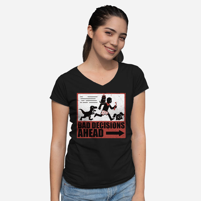 Dungeon Crawler Bad Decisions-Womens-V-Neck-Tee-Studio Mootant