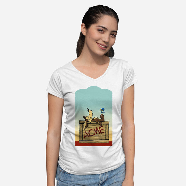 Happiness Is Beep Beep-Womens-V-Neck-Tee-DrawnByBryan